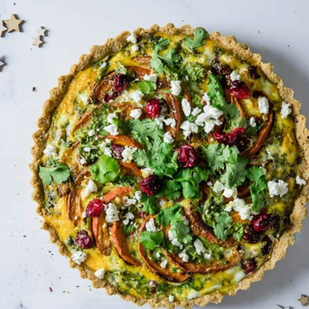 Low-Carb Pumpkin, Feta & Cranberry Tart