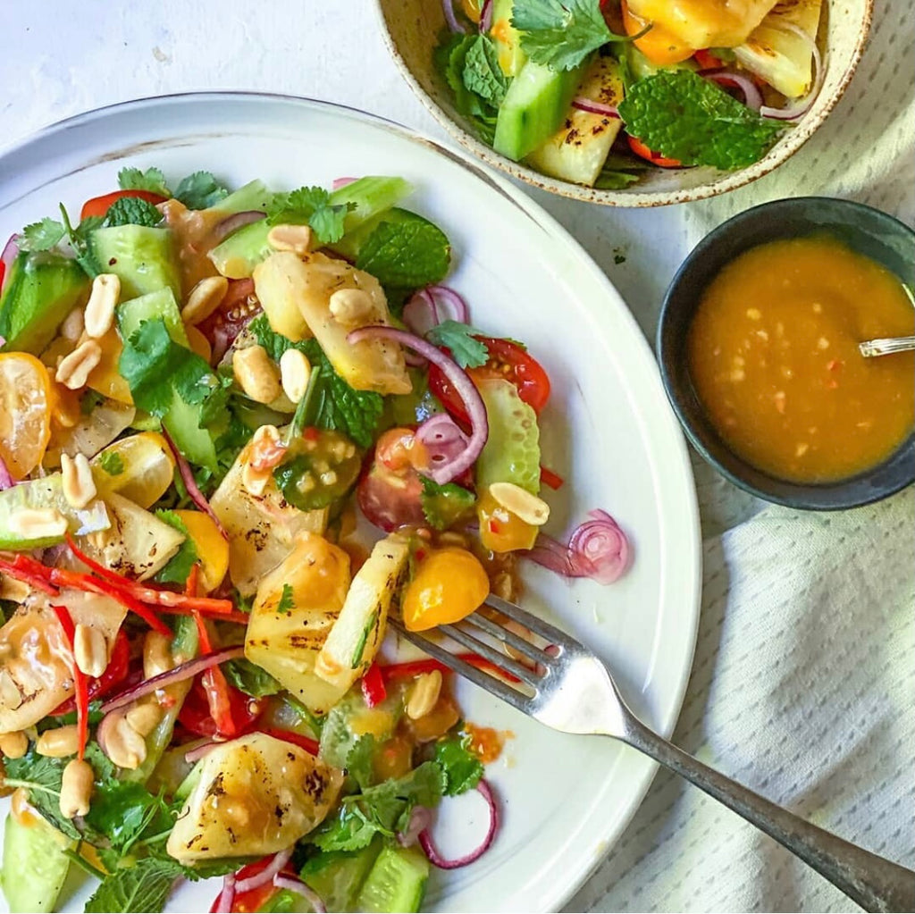 Greek salad with grilled pineapple