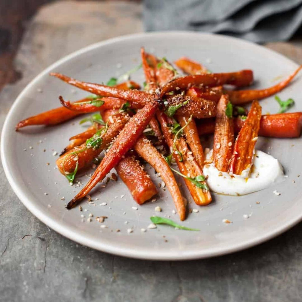 Roasted carrots with hazelnut crumble and whipped yogurt