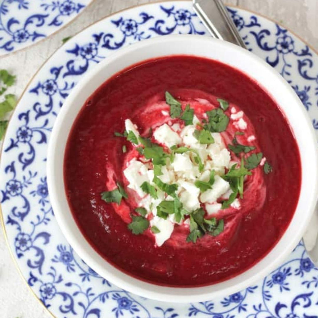 Beetroot & Carrot Soup with Feta Cheese