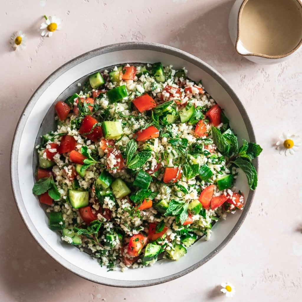 Cauliflower Tabbouleh with Almond Tahini Sauce