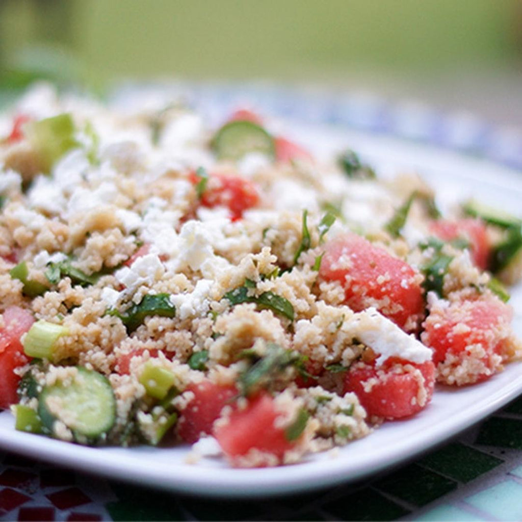 Minted Couscous Salad with Watermelon and Baby Cucumber