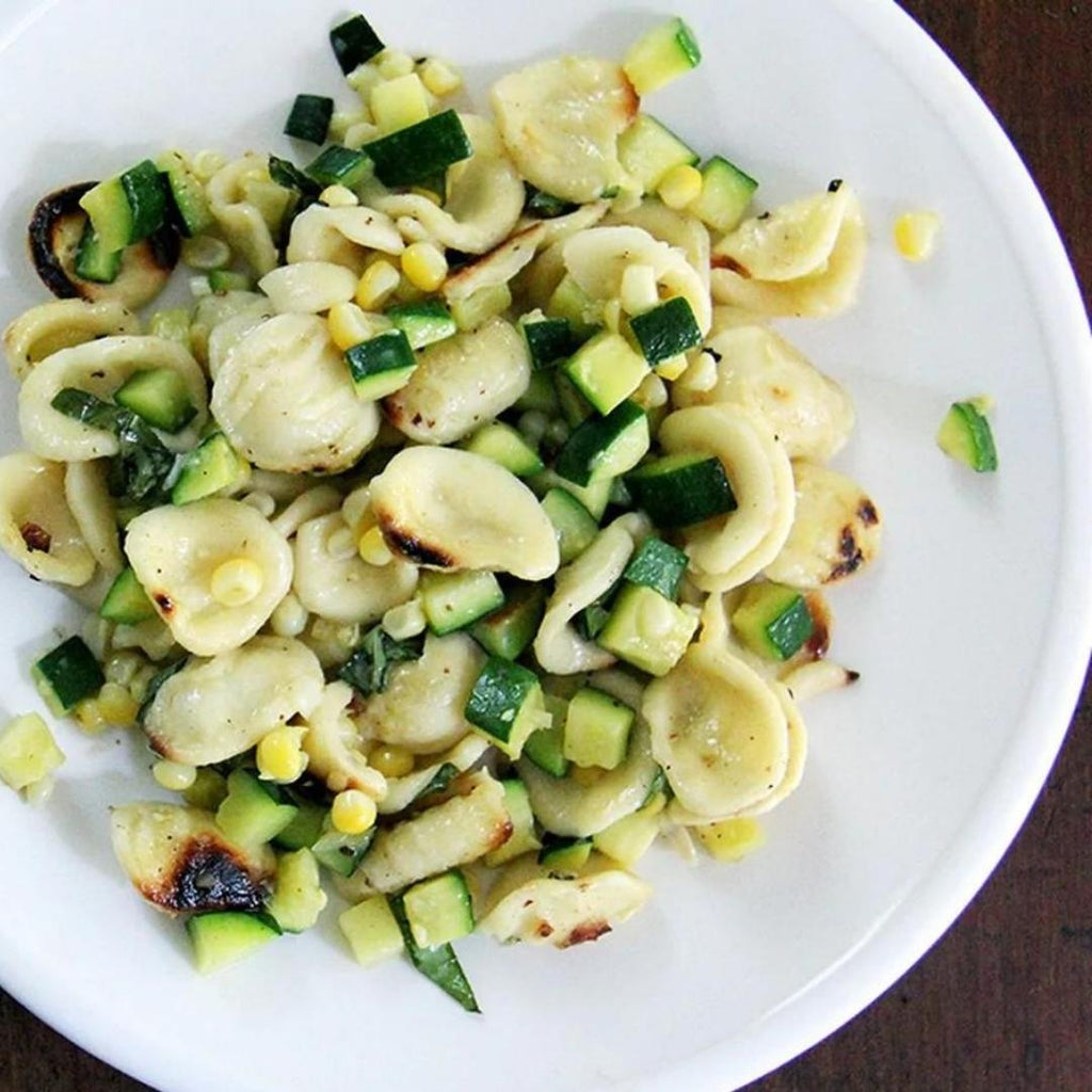 Toasted Orecchiette with Zucchinis, Corn and Creme fraiche